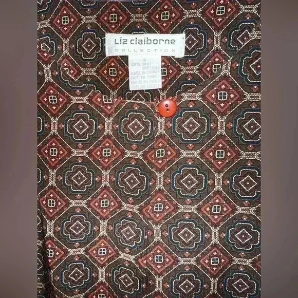 EVC | Vintage Liz Claiborne Silk Blouse | Women’s Size 6 | Brown Geometric - Picture 2 of 7